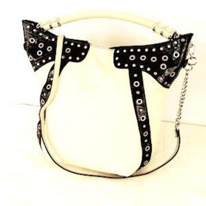 Mary Norton Frosting Black and Cream Leather Hobo Crossbody Bag